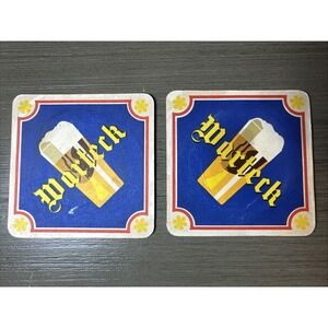 Set of 2 Vintage Warteck Beer Coasters Basel Switzerland Die Garantie Qualitat